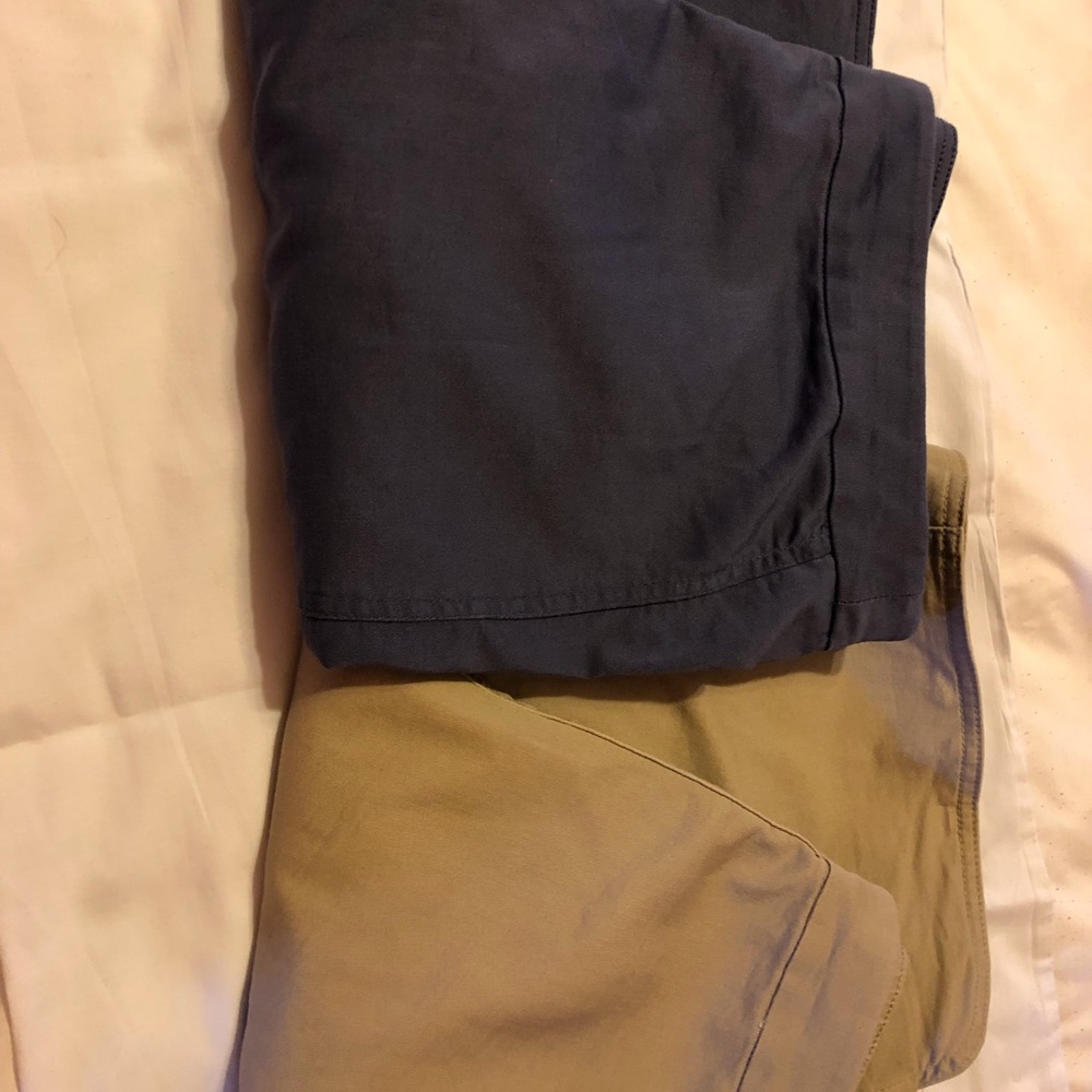 Avenue pull on shorts. Two pairs-blue and beige.